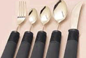 A knife and fork set with large handles