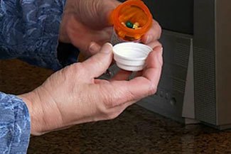 A medication is being dispensed