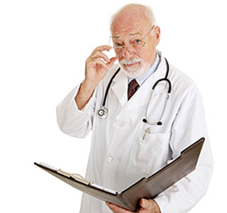 A doctor examines a folder