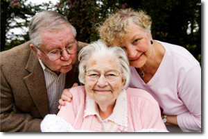 older couple caring for mother